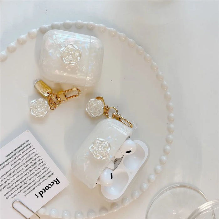 For Apple AirPods Pro TPU Case Shell Grain Camellia Pattern Shockproof Case with Camellia Decor - 3