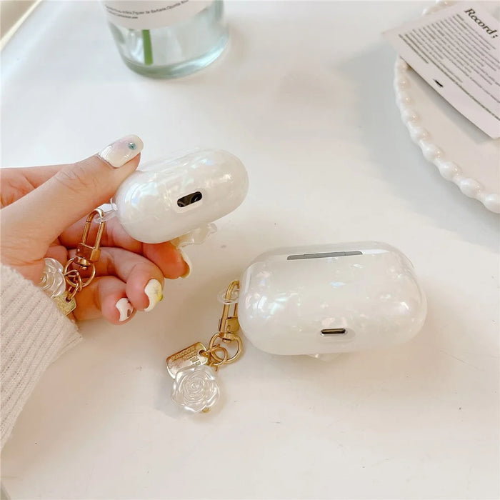 For Apple AirPods Pro TPU Case Shell Grain Camellia Pattern Shockproof Case with Camellia Decor - 4