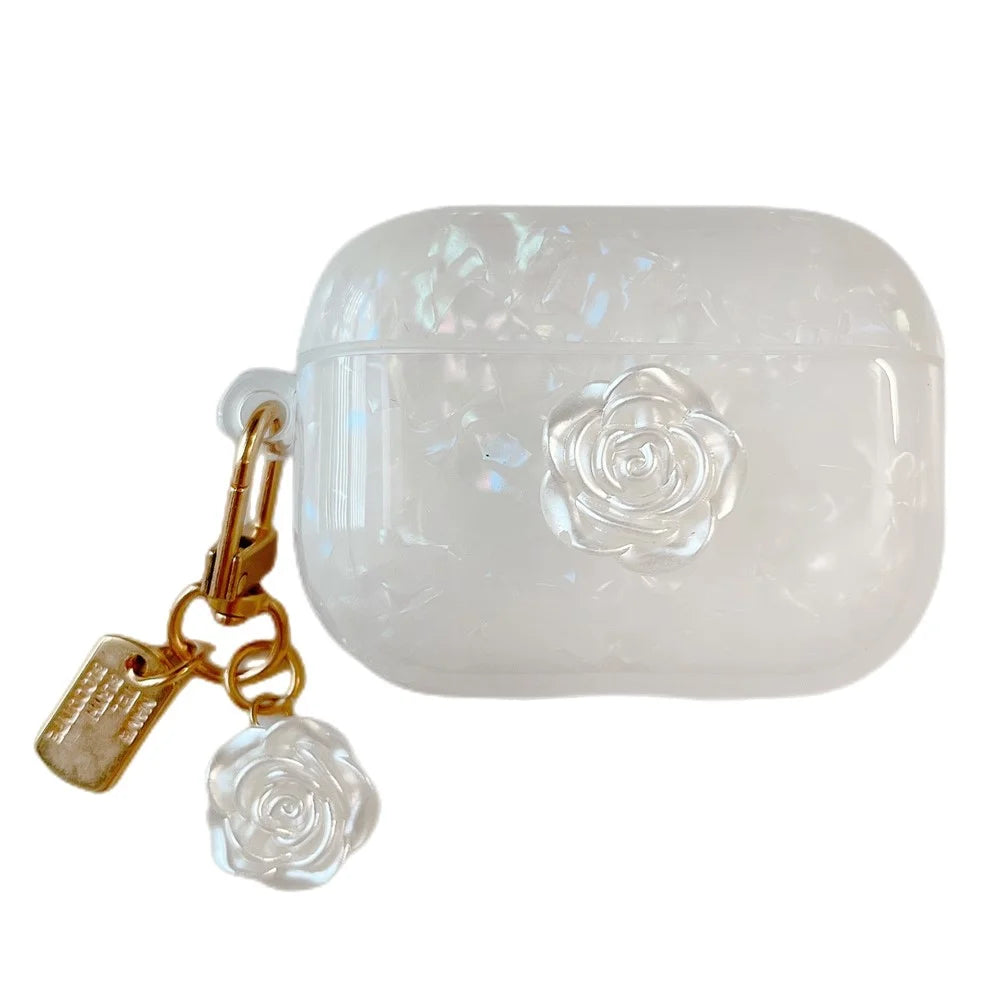 For AirPods Pro 2 Shockproof Case with Camellia Decor, Shell Grain Camellia Pattern Anti-Drop TPU Case - 1