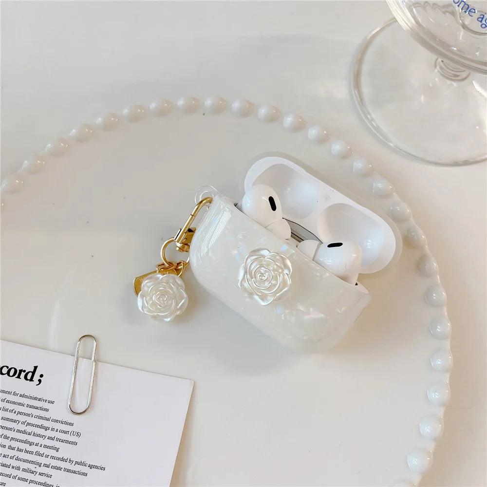 For AirPods Pro 2 Shockproof Case with Camellia Decor, Shell Grain Camellia Pattern Anti-Drop TPU Case - 2