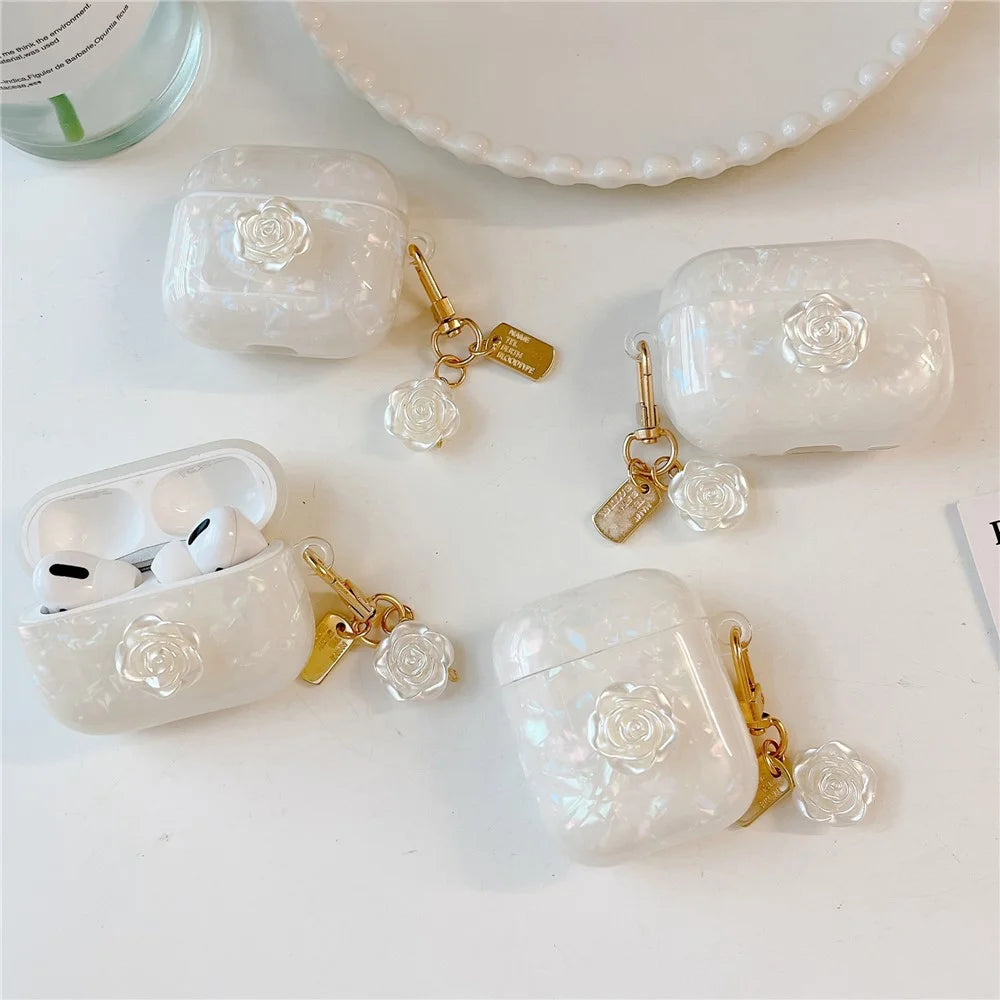 For AirPods Pro 2 Shockproof Case with Camellia Decor, Shell Grain Camellia Pattern Anti-Drop TPU Case - 7
