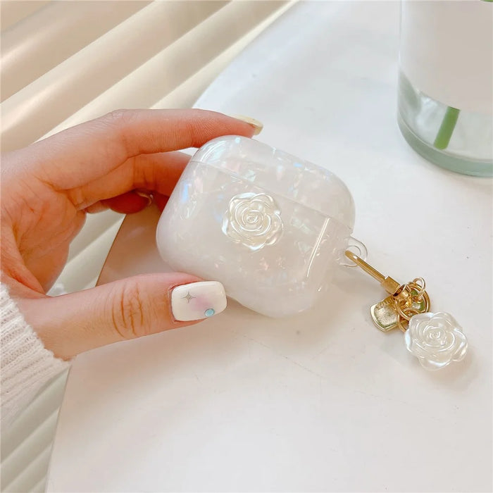 Anti-Drop TPU Case for Apple AirPods 3 Shell Grain Camellia Pattern Protective Case with Camellia Decor - 1