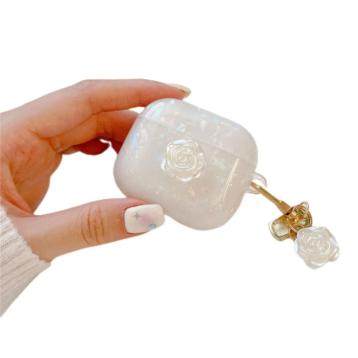 Anti-Drop TPU Case for Apple AirPods 3 Shell Grain Camellia Pattern Protective Case with Camellia Decor - 2