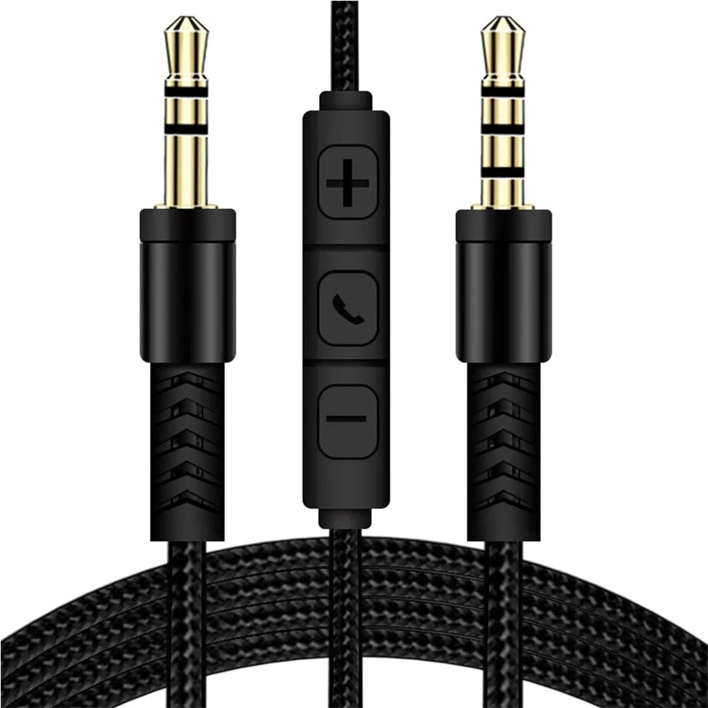 1.2m 3.5mm to 3.5mm Male to Male Stereo Audio Aux Cable Headphone Cord with Press Key Volume Control Mic - Black - 1