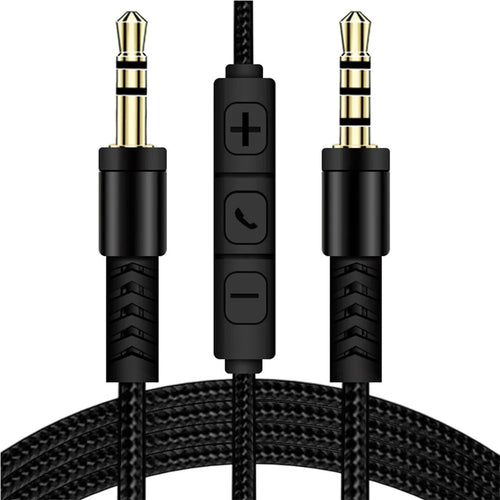 1.2m 3.5mm to 3.5mm Male to Male Stereo Audio Aux Cable Headphone Cord with Press Key Volume Control Mic - Black - 1