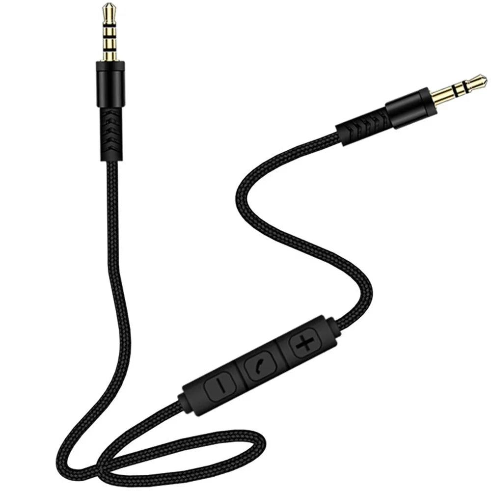 1.2m 3.5mm to 3.5mm Male to Male Stereo Audio Aux Cable Headphone Cord with Press Key Volume Control Mic - Black - 2