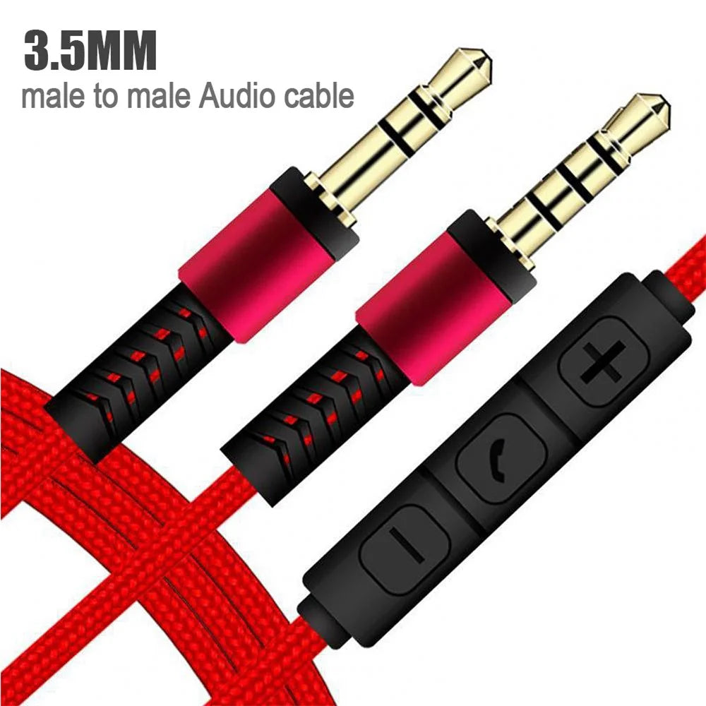 1.2m 3.5mm to 3.5mm Male to Male Stereo Audio Aux Cable Headphone Cord with Press Key Volume Control Mic - Black - 4
