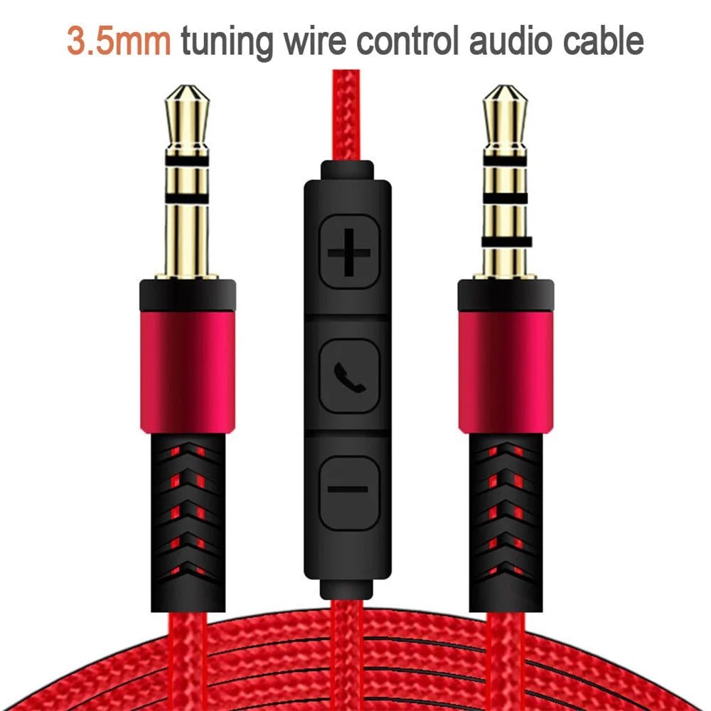 1.2m 3.5mm to 3.5mm Male to Male Stereo Audio Aux Cable Headphone Cord with Press Key Volume Control Mic - Black - 5