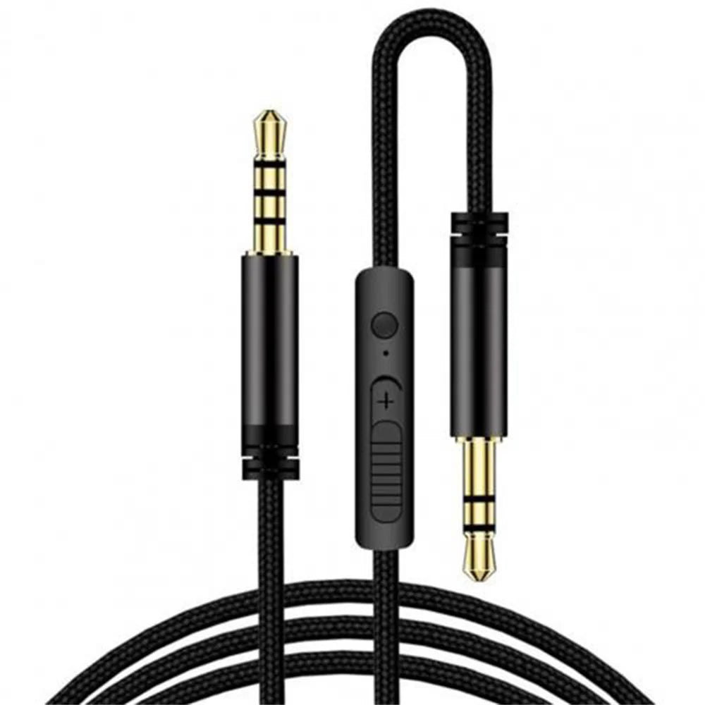 1.2m Earphone Cable Audio Extension Cable Jack 3.5mm to 3.5mm Male to Male Aux Cable Cord with Sliding Volume Control Mic - Black - 1