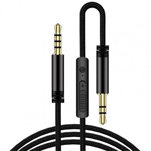 1.2m Earphone Cable Audio Extension Cable Jack 3.5mm to 3.5mm Male to Male Aux Cable Cord with Sliding Volume Control Mic - Black - 1