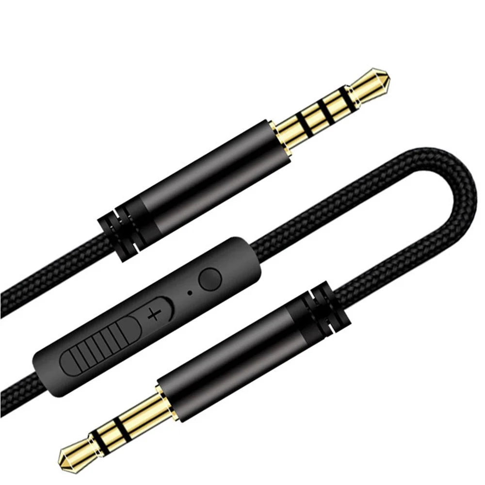1.2m Earphone Cable Audio Extension Cable Jack 3.5mm to 3.5mm Male to Male Aux Cable Cord with Sliding Volume Control Mic - Black - 2
