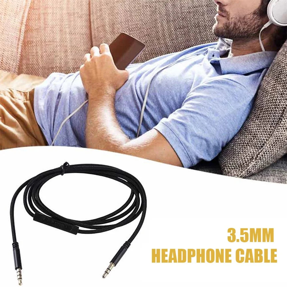 1.2m Earphone Cable Audio Extension Cable Jack 3.5mm to 3.5mm Male to Male Aux Cable Cord with Sliding Volume Control Mic - Black - 3