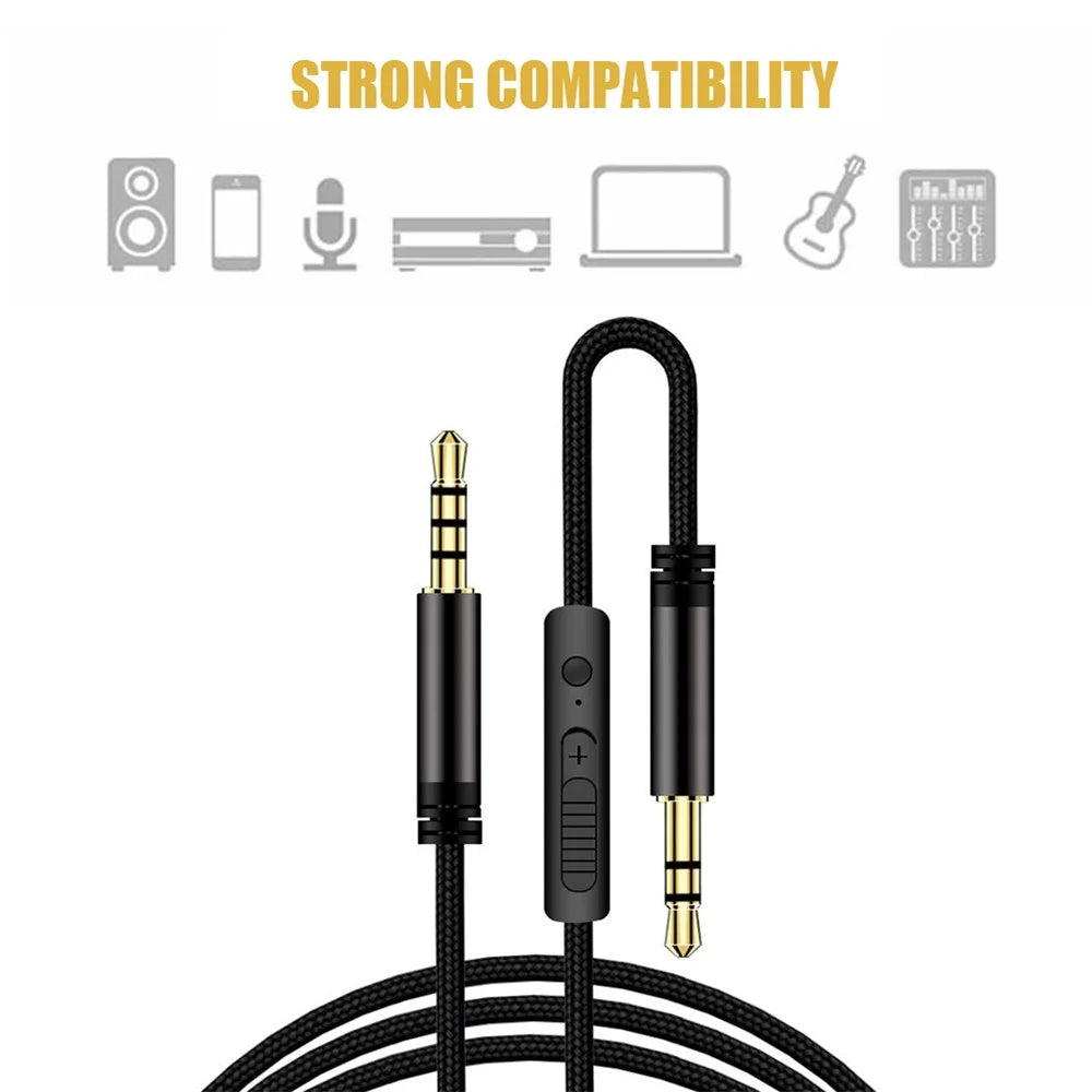 1.2m Earphone Cable Audio Extension Cable Jack 3.5mm to 3.5mm Male to Male Aux Cable Cord with Sliding Volume Control Mic - Black - 6