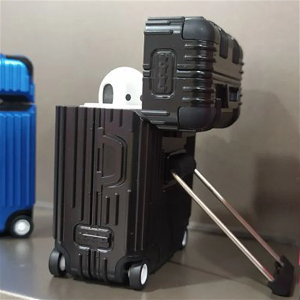 For Apple AirPods Pro / Pro 2 Charging Case Cover Wheel Luggage Design Silicone Case Bluetooth-compatible Headset Protector - Black - 3