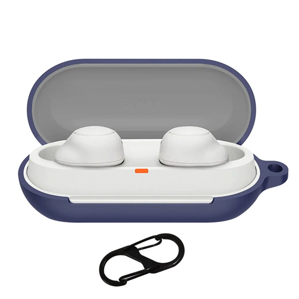 For Sony WF-C700N Silicone Cover Bluetooth-compatible Earphone Protective Case with Anti-lost Buckle - Dark Blue - 1