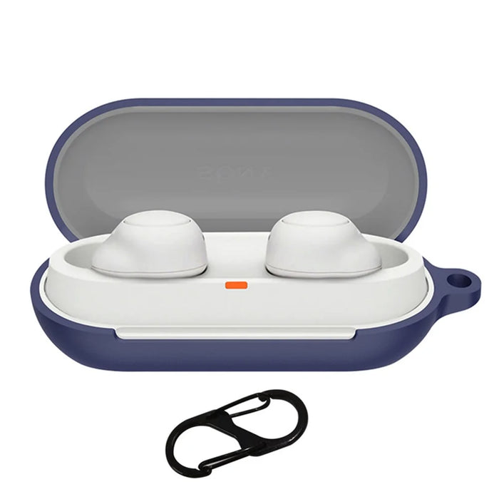 For Sony WF-C700N Silicone Cover Bluetooth-compatible Earphone Protective Case with Anti-lost Buckle - Dark Blue - 1