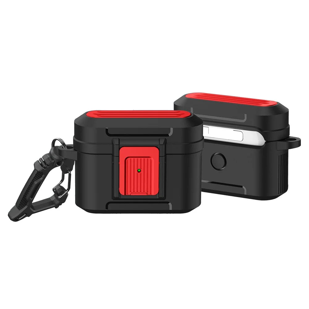 For AirPods Pro 2 Earphone Protective Case Pressing Buckle Luggage Case Design TPU+PC Anti-drop Cover - Black / Red - 1