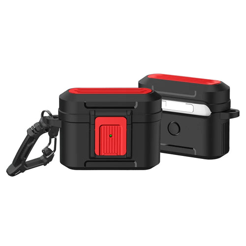 For AirPods Pro 2 Earphone Protective Case Pressing Buckle Luggage Case Design TPU+PC Anti-drop Cover - Black / Red - 1