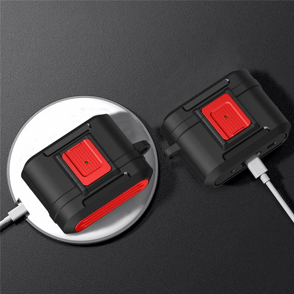 For AirPods Pro 2 Earphone Protective Case Pressing Buckle Luggage Case Design TPU+PC Anti-drop Cover - Black / Red - 4