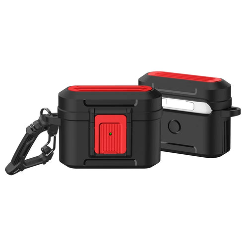 For Apple AirPods Pro Luggage Case Design Protective Case Pressing Buckle TPU+PC Anti-drop Cover - Black / Red - 1