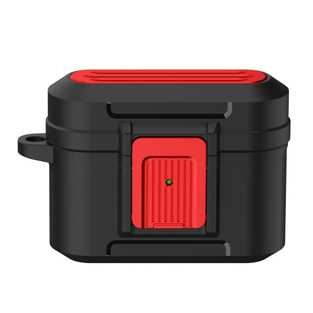 For Apple AirPods Pro Luggage Case Design Protective Case Pressing Buckle TPU+PC Anti-drop Cover - Black / Red - 2