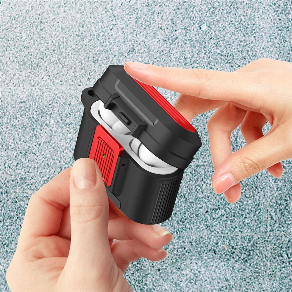 For Apple AirPods Pro Luggage Case Design Protective Case Pressing Buckle TPU+PC Anti-drop Cover - Black / Red - 3