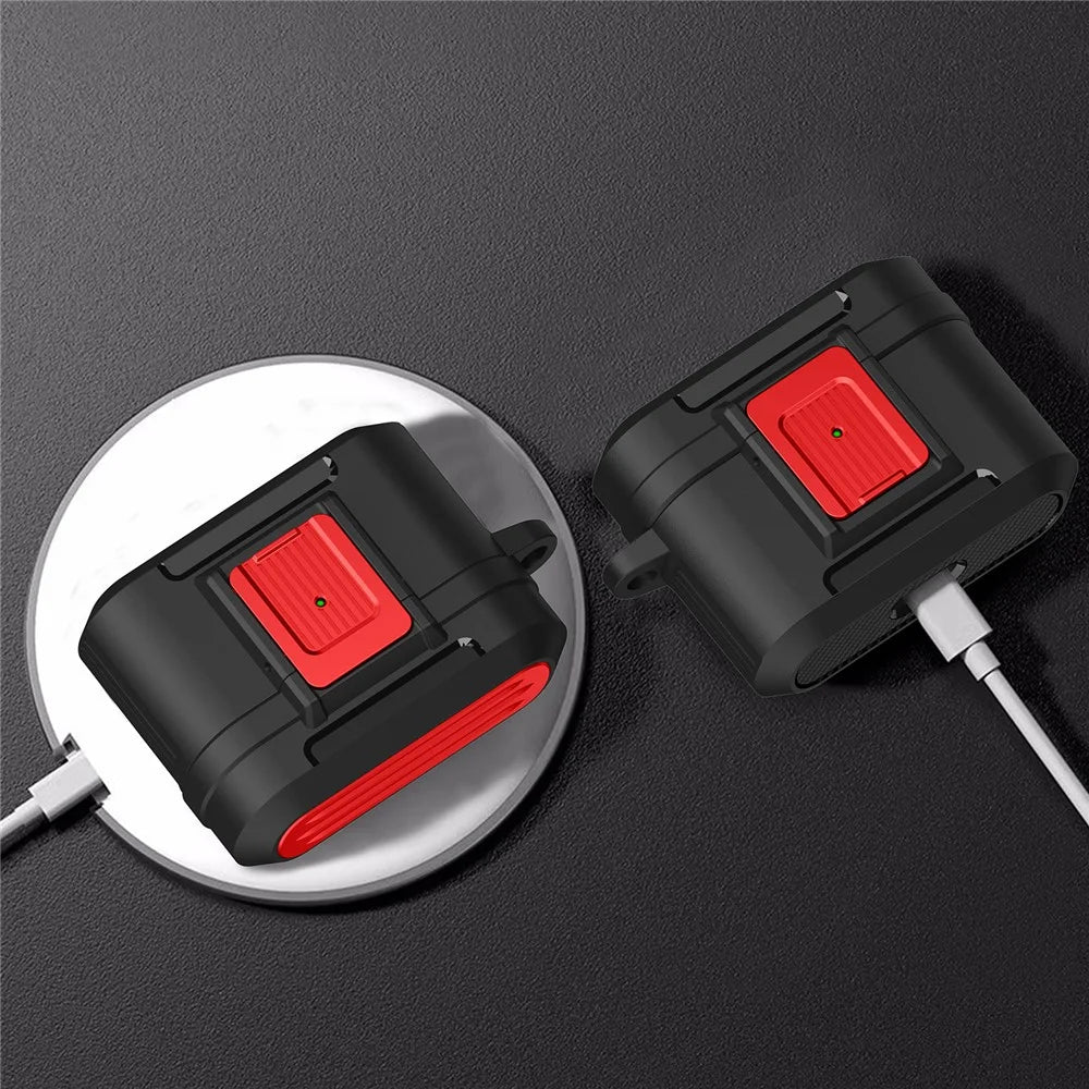 For Apple AirPods Pro Luggage Case Design Protective Case Pressing Buckle TPU+PC Anti-drop Cover - Black / Red - 4