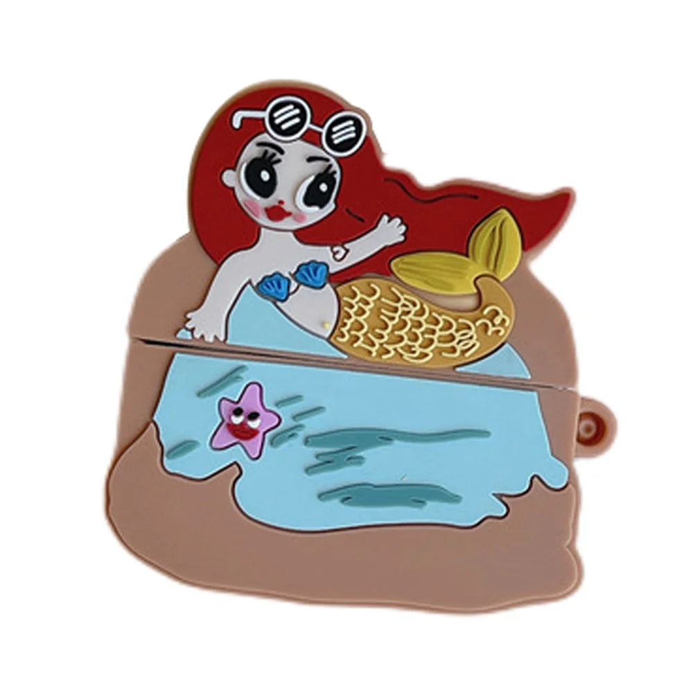 Earphone Silicone Case for Apple AirPods Pro , Cute Mermaid Design Bluetooth-compatible Earphone Cover with Carabiner - 1