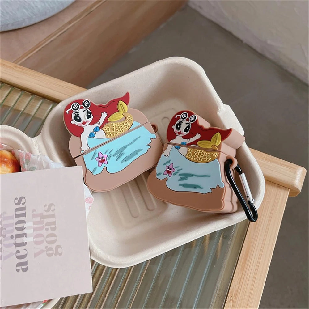 Earphone Silicone Case for Apple AirPods Pro , Cute Mermaid Design Bluetooth-compatible Earphone Cover with Carabiner - 2