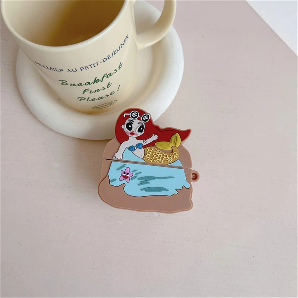 Earphone Silicone Case for Apple AirPods Pro , Cute Mermaid Design Bluetooth-compatible Earphone Cover with Carabiner - 4