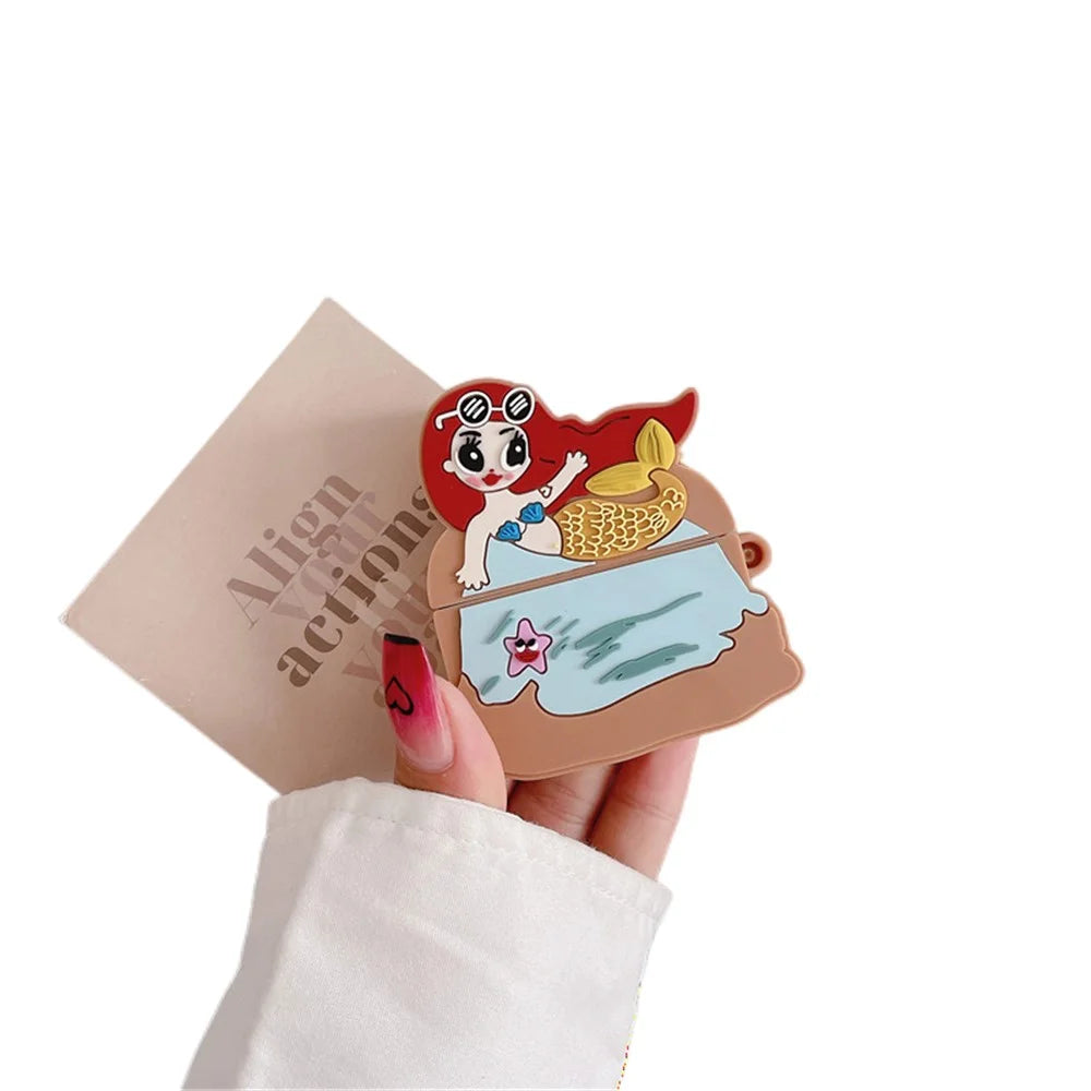 Mermaid Design Silicone Case for Apple AirPods 3 , Bluetooth-compatible Earphone Anti-drop Cover with Carabiner - 2