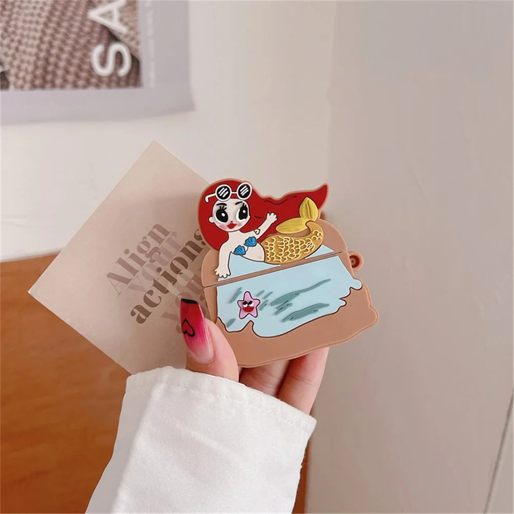 Mermaid Design Silicone Case for Apple AirPods 3 , Bluetooth-compatible Earphone Anti-drop Cover with Carabiner - 5