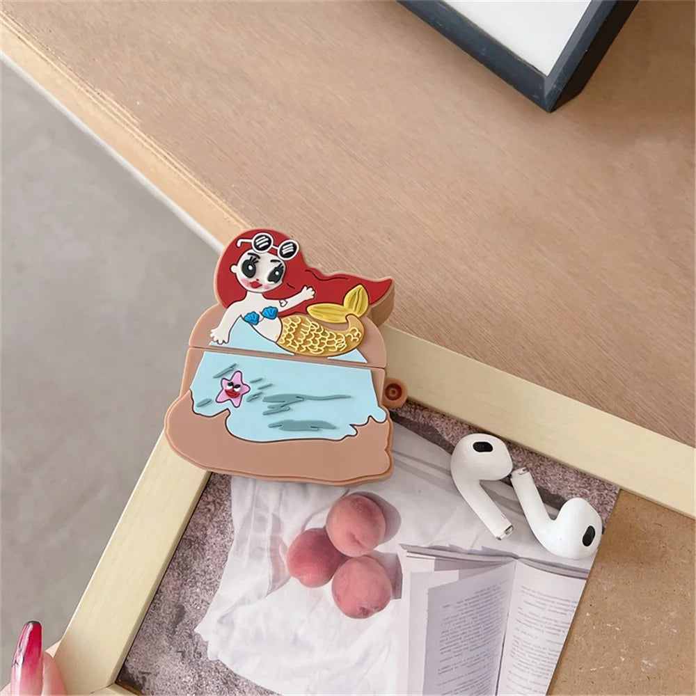 Mermaid Design Silicone Case for Apple AirPods 3 , Bluetooth-compatible Earphone Anti-drop Cover with Carabiner - 6