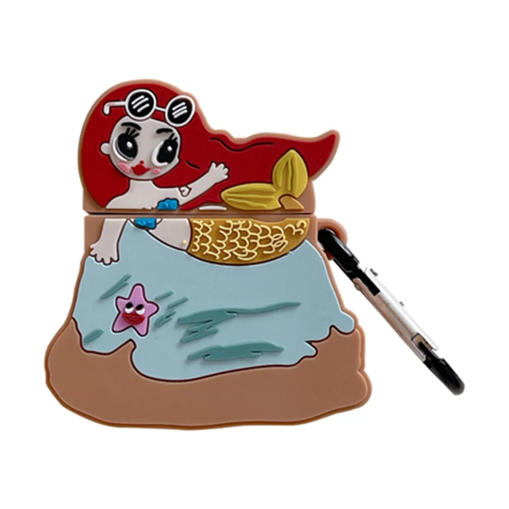 For Apple AirPods with Charging Case (2019) /  AirPods with Wireless Charging Case (2019) Silicone Case Mermaid Design Earphone Cover with Carabiner - 1