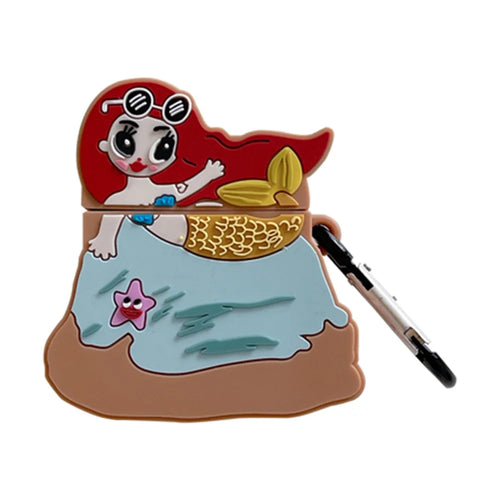 For Apple AirPods with Charging Case (2019) /  AirPods with Wireless Charging Case (2019) Silicone Case Mermaid Design Earphone Cover with Carabiner - 1