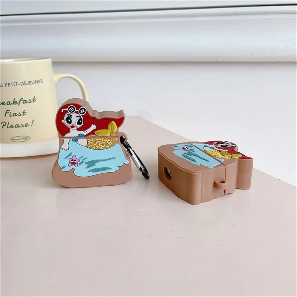 For Apple AirPods with Charging Case (2019) /  AirPods with Wireless Charging Case (2019) Silicone Case Mermaid Design Earphone Cover with Carabiner - 2