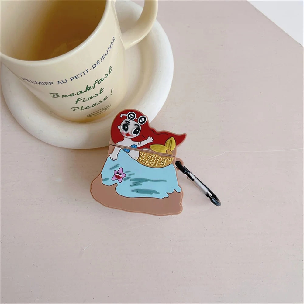 For Apple AirPods with Charging Case (2019) /  AirPods with Wireless Charging Case (2019) Silicone Case Mermaid Design Earphone Cover with Carabiner - 3
