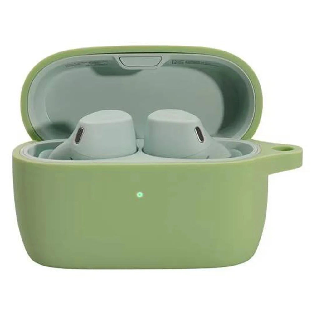 For Jabra Elite 4 Active Wireless Earphone Protective Case Cover Washable Silicone Sleeve with Hanging Buckle - Matcha Green - 1