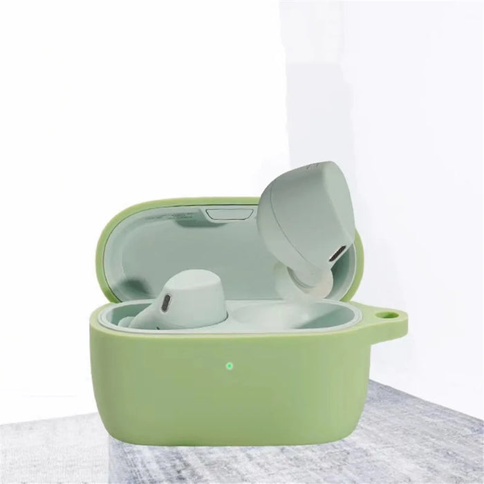 For Jabra Elite 4 Active Wireless Earphone Protective Case Cover Washable Silicone Sleeve with Hanging Buckle - Matcha Green - 2