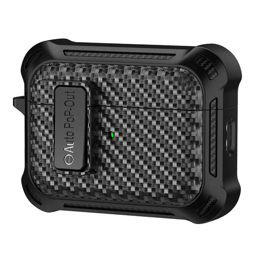 For AirPods Pro 2 Pressing Buckle Wireless Earphone Anti-drop Case Carbon Fiber Texture TPU+PC Cover - Black - 1