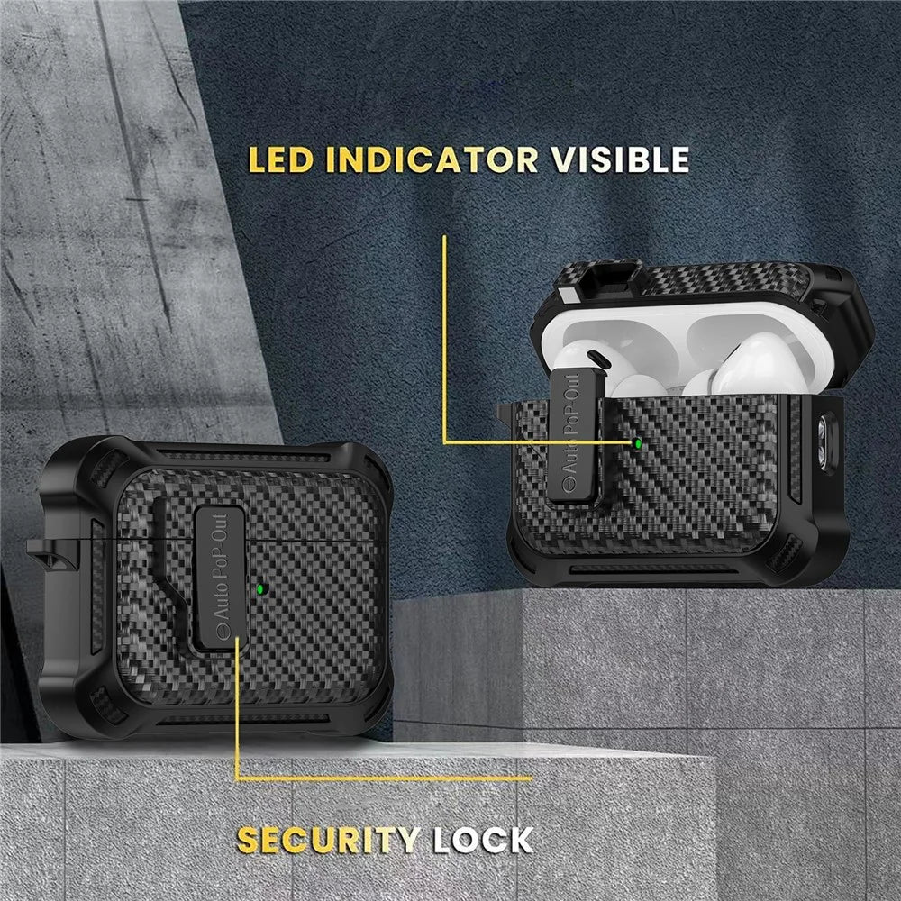 For AirPods Pro 2 Pressing Buckle Wireless Earphone Anti-drop Case Carbon Fiber Texture TPU+PC Cover - Black - 3