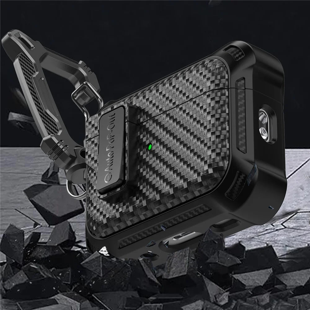 For AirPods Pro 2 Pressing Buckle Wireless Earphone Anti-drop Case Carbon Fiber Texture TPU+PC Cover - Black - 5
