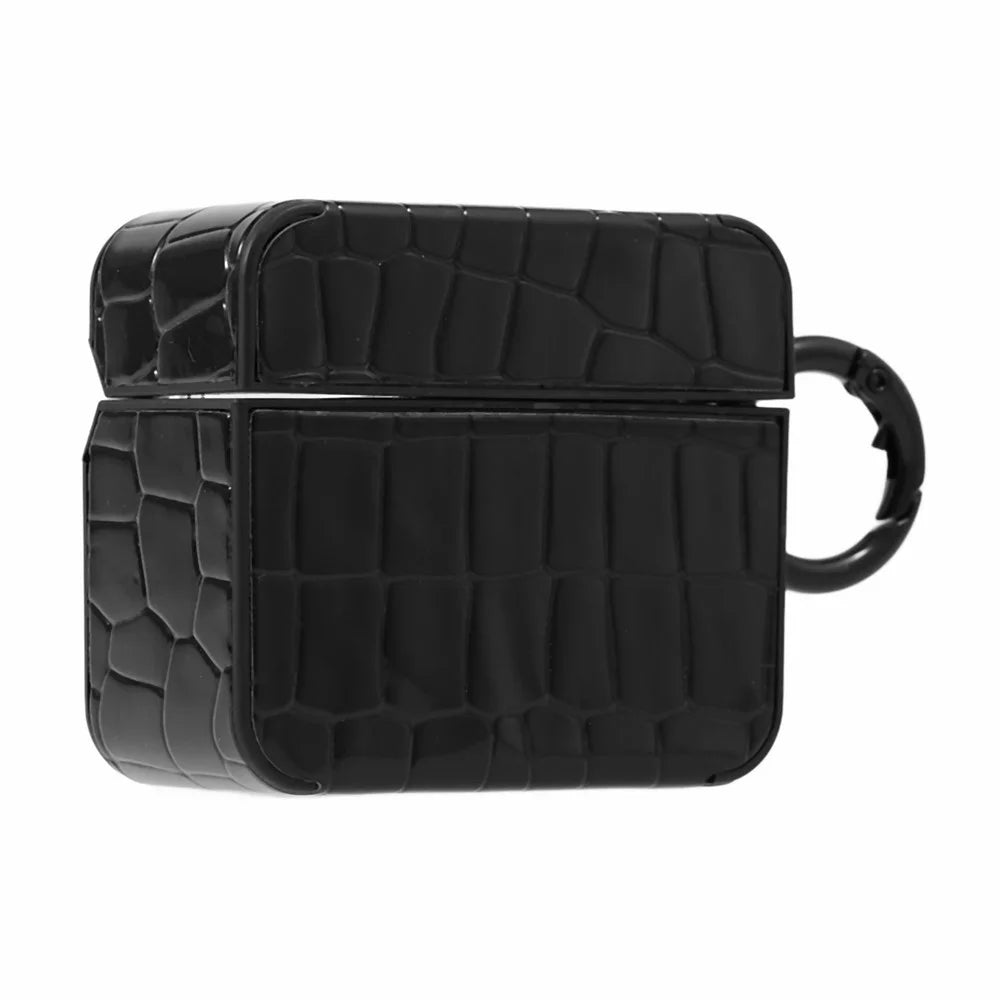 For Apple AirPods Pro Earphone TPU Case Crocodile Texture Gem Docor TWS Earbud Protective Cover - Black - 7