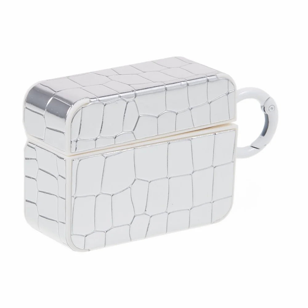 Earphone Case for Apple AirPods 3 , Crocodile Texture Gem Docor Bluetooth-compatible Earbud TPU Cover - Silver - 3
