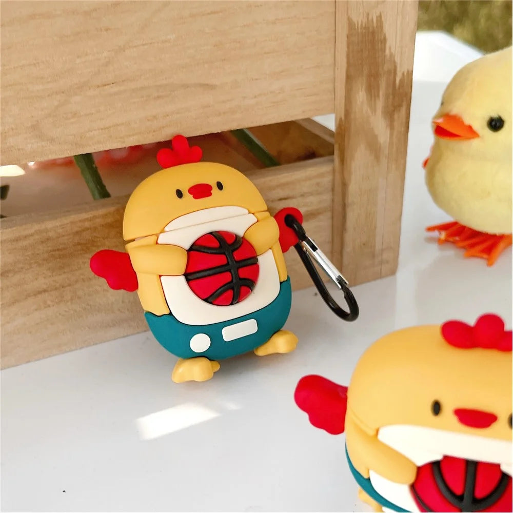 Earphones Case for Apple AirPods with Charging Case (2016) / (2019) / AirPods with Wireless Charging Case (2019) , Football Chicken Silicone Cover with Carabiner - 3