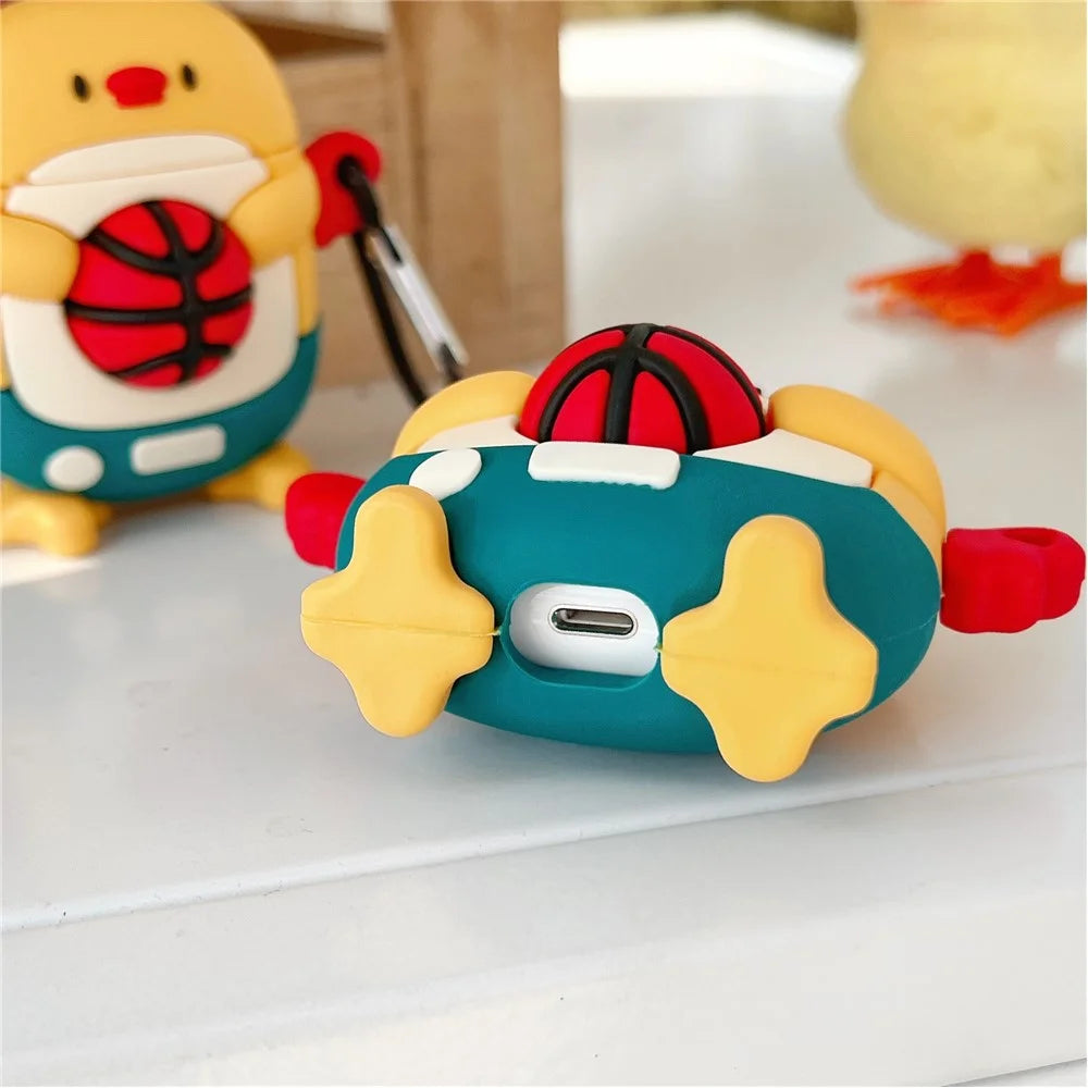 Earphones Case for Apple AirPods with Charging Case (2016) / (2019) / AirPods with Wireless Charging Case (2019) , Football Chicken Silicone Cover with Carabiner - 4