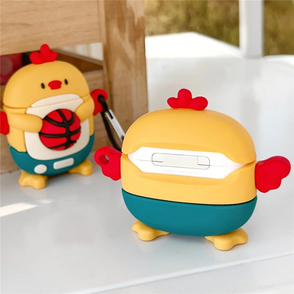Earphones Case for Apple AirPods with Charging Case (2016) / (2019) / AirPods with Wireless Charging Case (2019) , Football Chicken Silicone Cover with Carabiner - 5