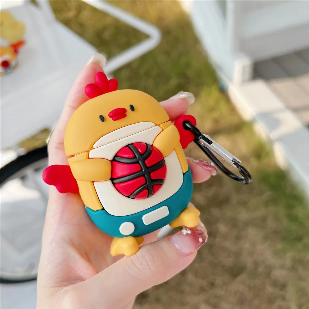 Earphones Case for Apple AirPods with Charging Case (2016) / (2019) / AirPods with Wireless Charging Case (2019) , Football Chicken Silicone Cover with Carabiner - 6