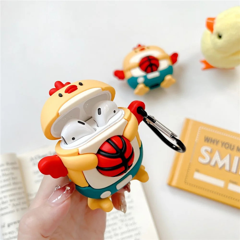 Earphones Case for Apple AirPods with Charging Case (2016) / (2019) / AirPods with Wireless Charging Case (2019) , Football Chicken Silicone Cover with Carabiner - 7