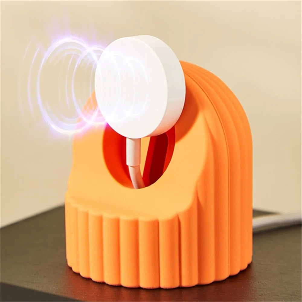 Charger Stand for Apple Watch Wave Texture Silicone Dock Holder Desk Stand Charging Station Dock Holder - Orange - 2